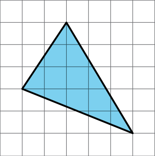 A slanted triangle drawn on a 7 by 7 grid.