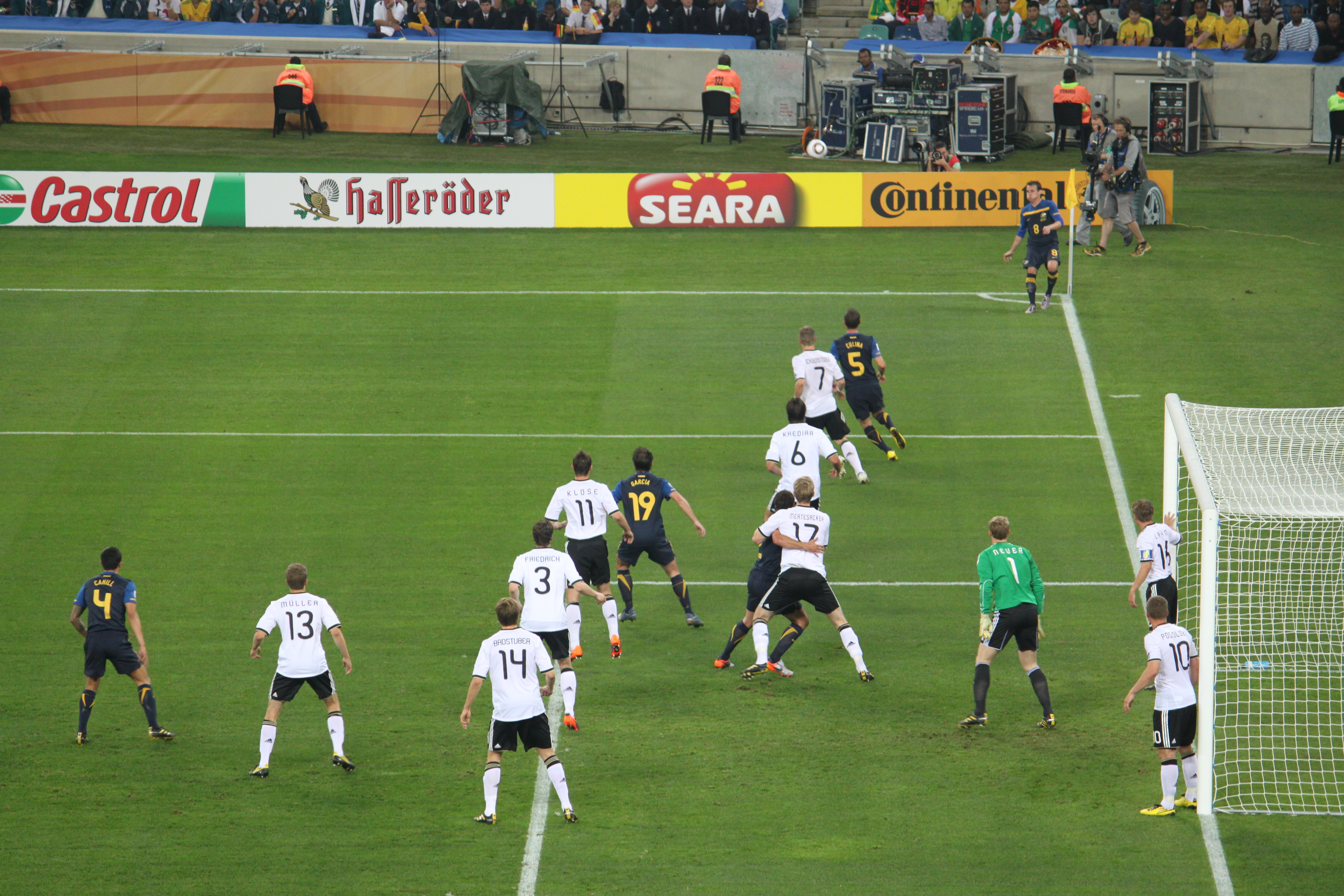 Soccer game on soccer field.