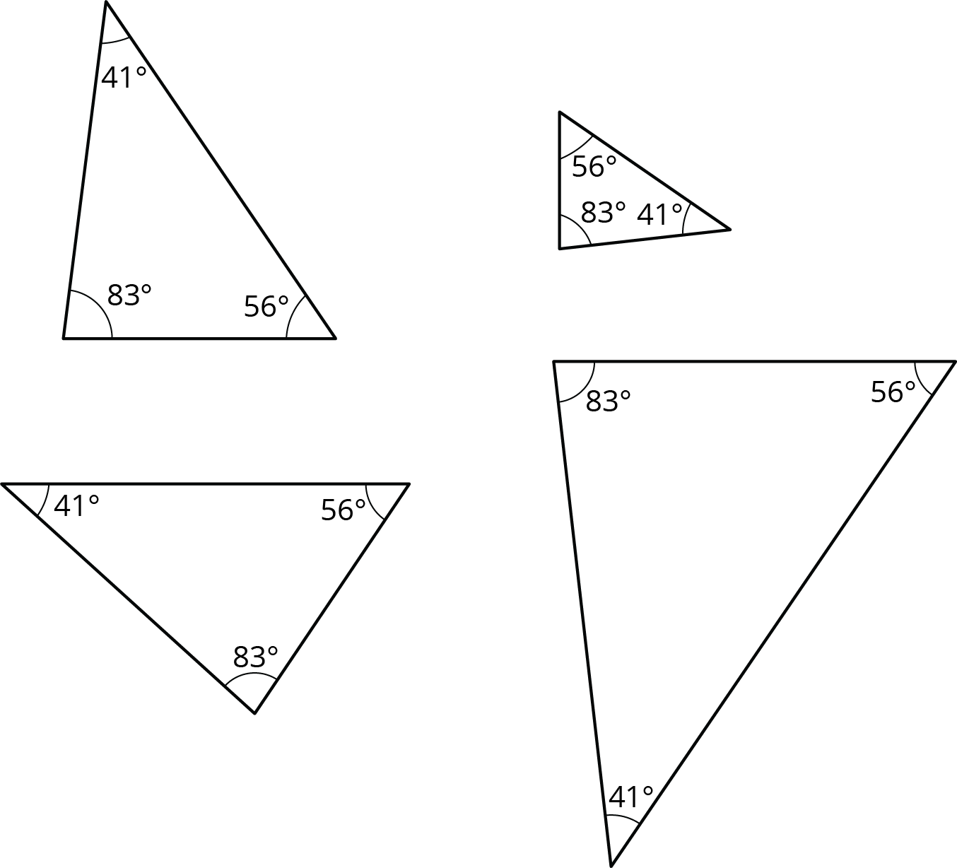 A set of 4 triangles with varied attributes. Please ask for additional assistance.