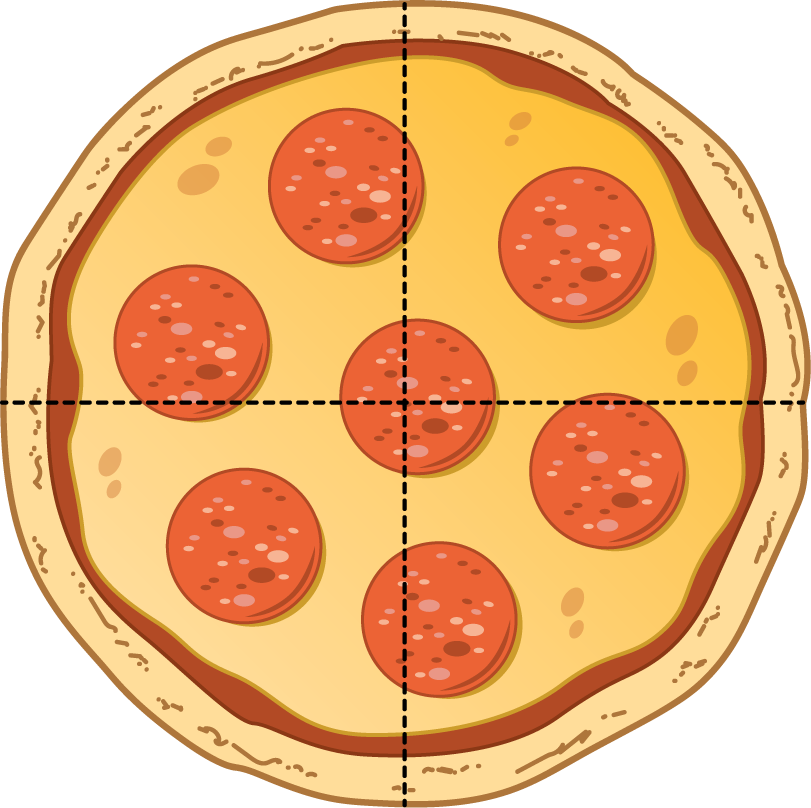 Pizza cut into fourths.