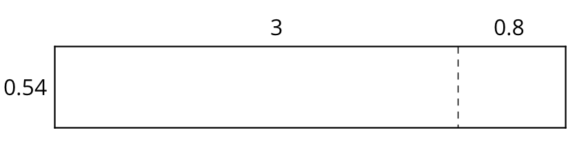 Rectangle divided into sections. Longer rectangle width 0 point 54 and length 3. Shorter rectangle length 0 point 8.