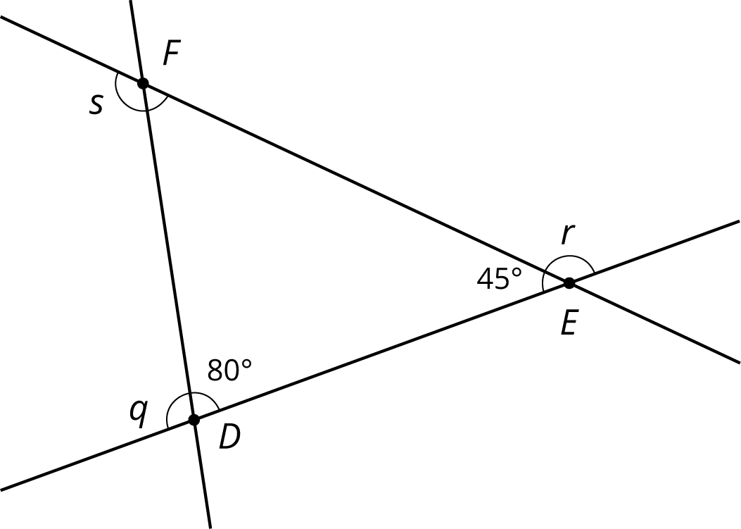 Three lines intersect to form Triangle D E F.