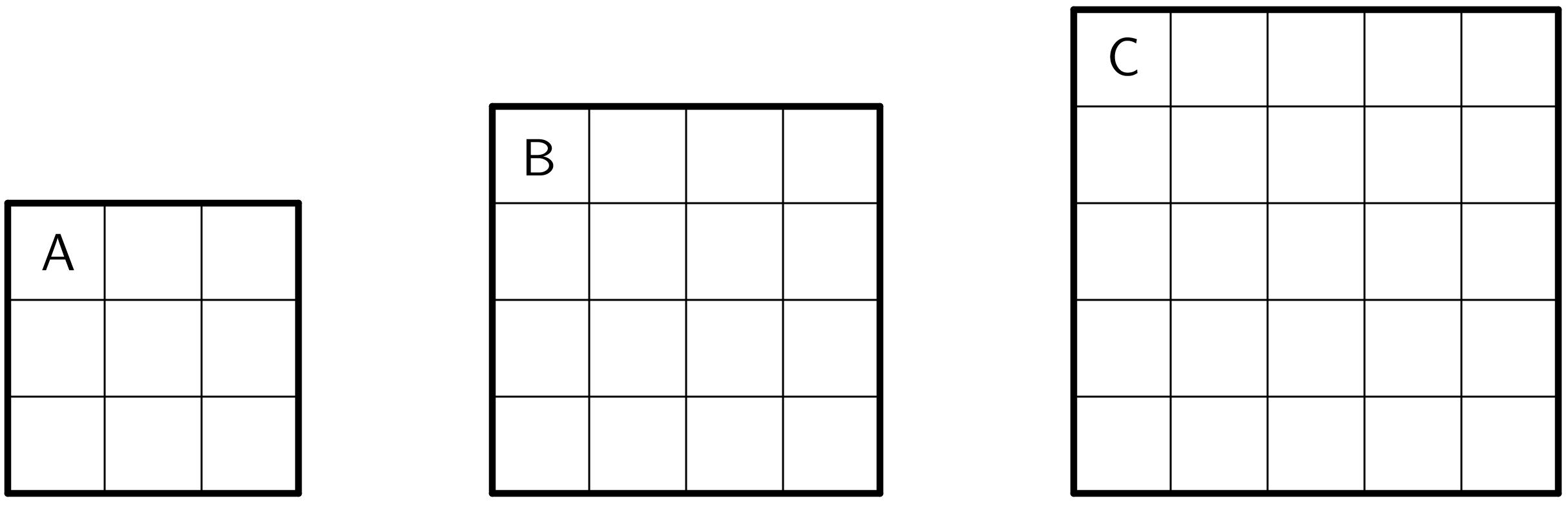 3 squares with grids