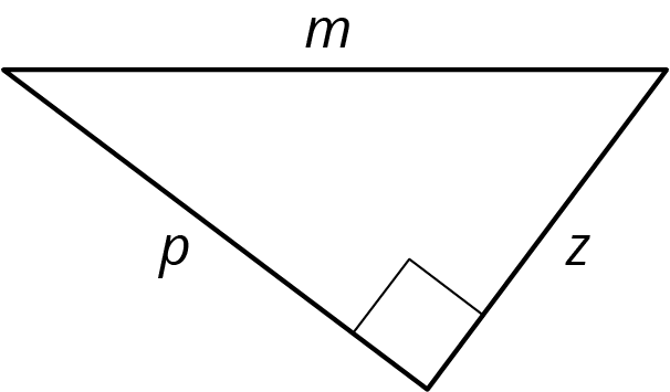 Right triangle, legs = p, z, hypotenuse = m