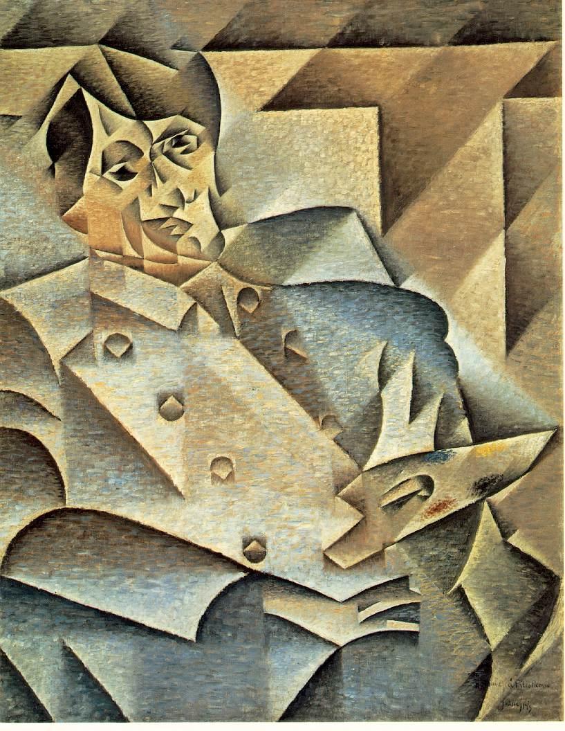 painting of a person. There are different sets of lines visible within the painting.
