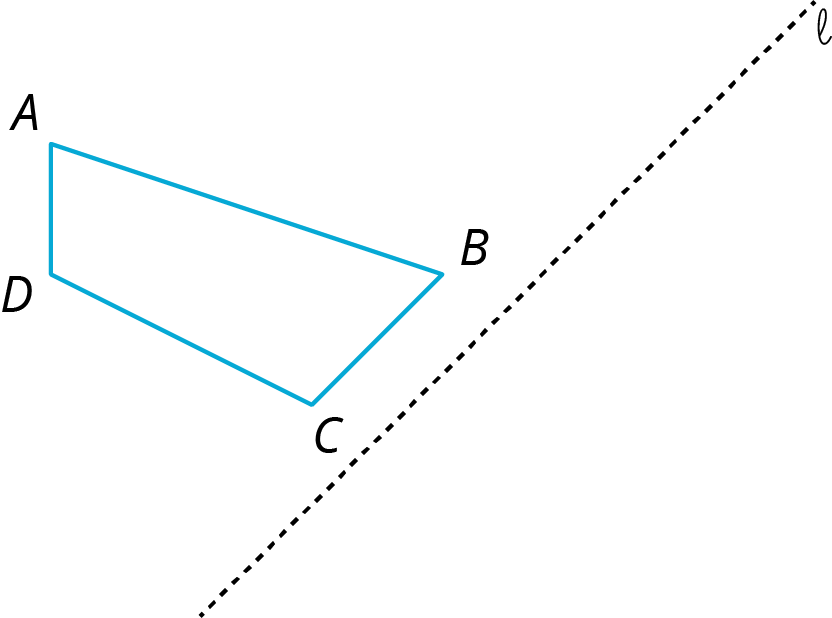 Quadrilateral \(A \) \(B\) \(C\) \(D\) and dashed line \(l\) with a positive slope. \(B\) \(C\) is parallel to line \(l\).
