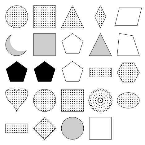 24 shapes with different fills.