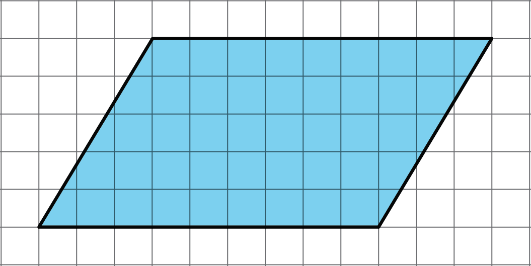 parallelogram on a grid. base = 9 units, height = 5 units.