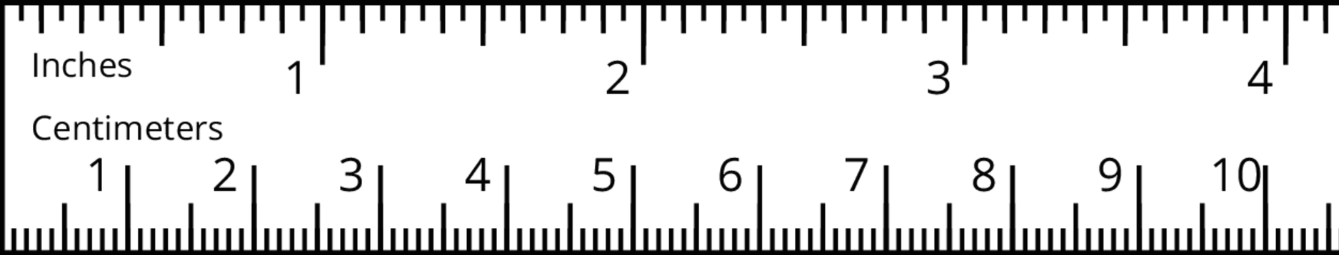 Ruler. Top of ruler, inches. Bottom of ruler, centimeters.