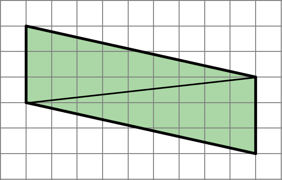 A parallelogram with a line connecting two opposite corners. The parallelogram has a base of 3 units and a height of 9 units.