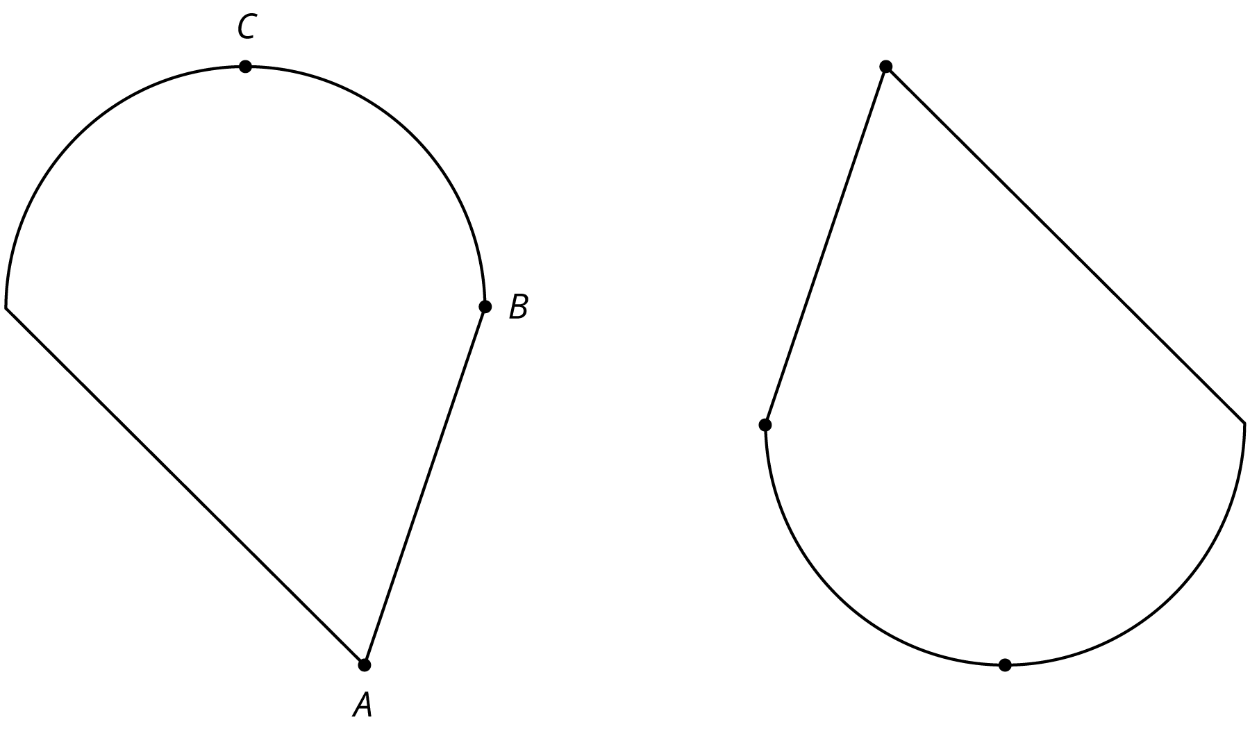 Two congruent figures are semicircles with a connected opposite angle point.