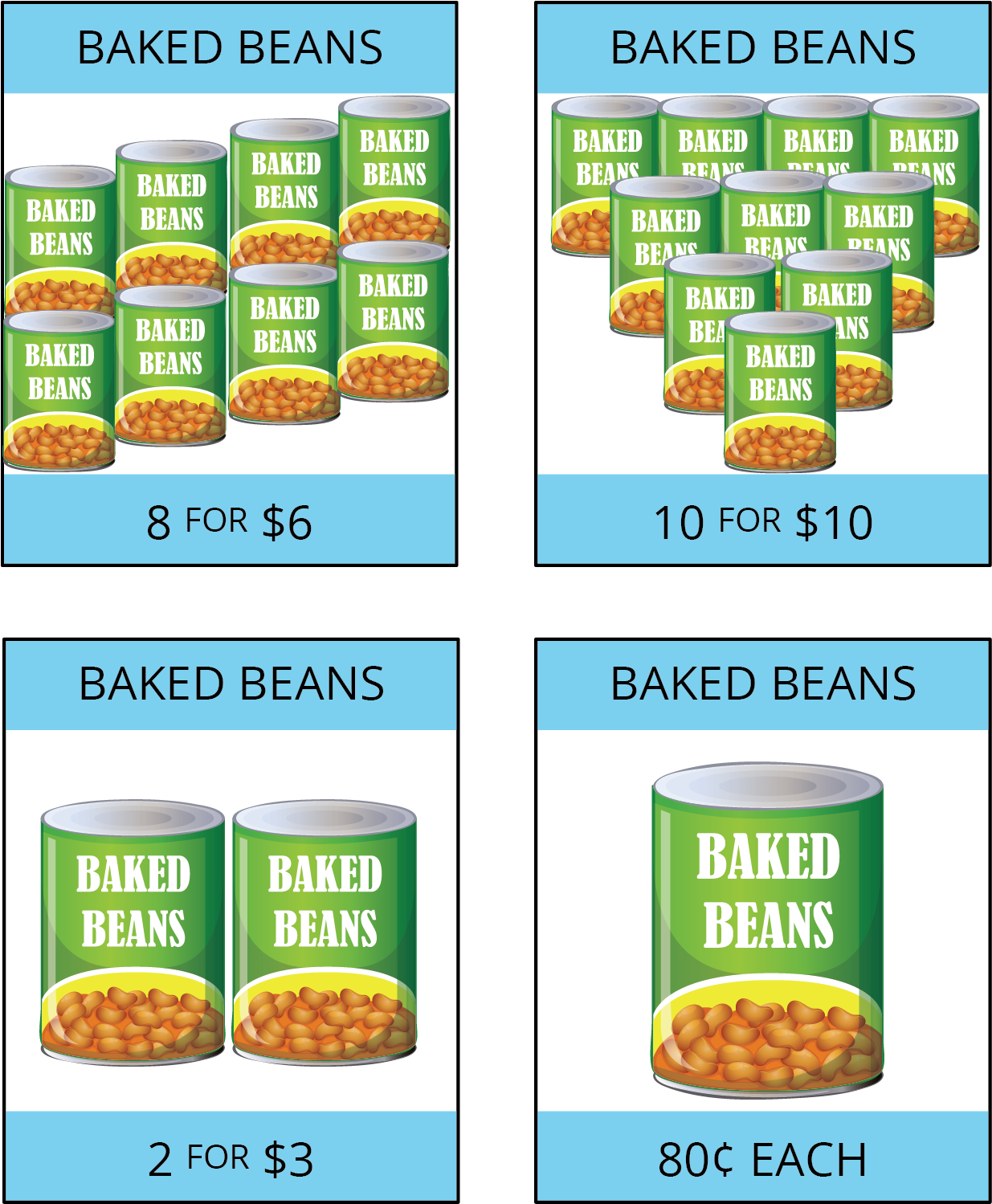 Four different images of ads for baked beans.