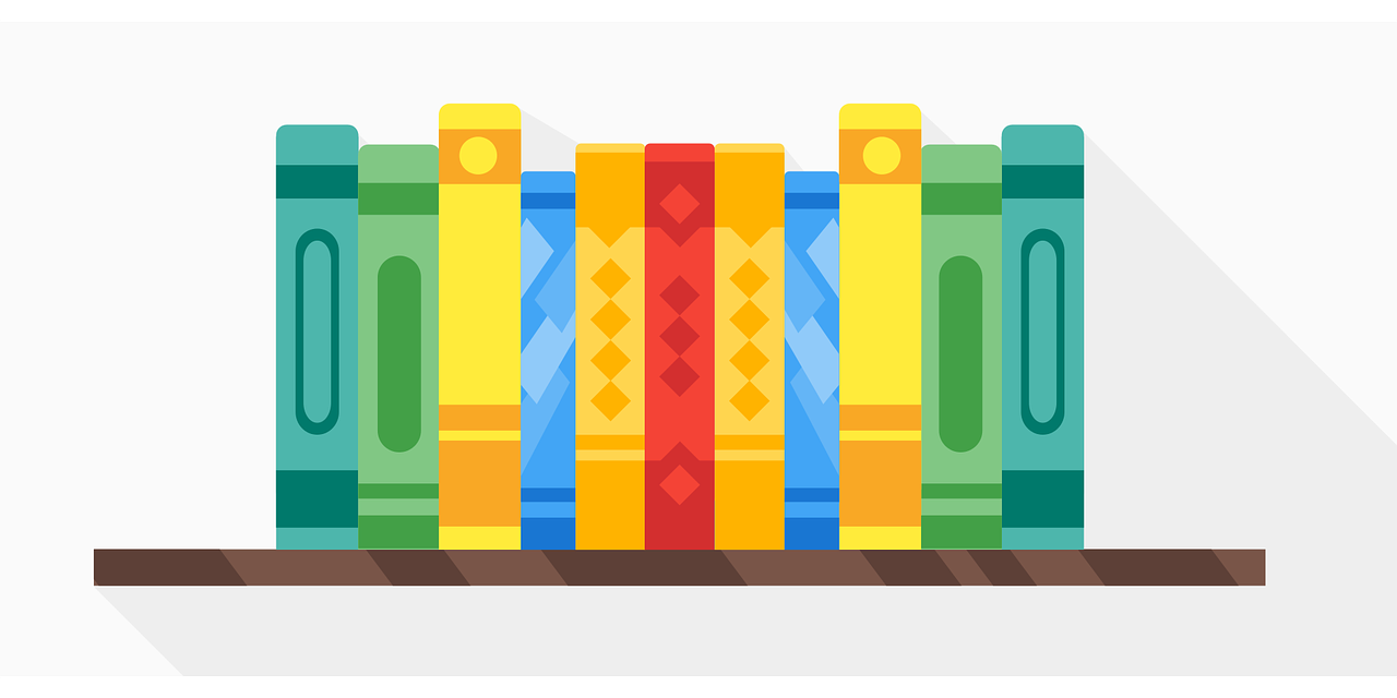 Books on a shelf.