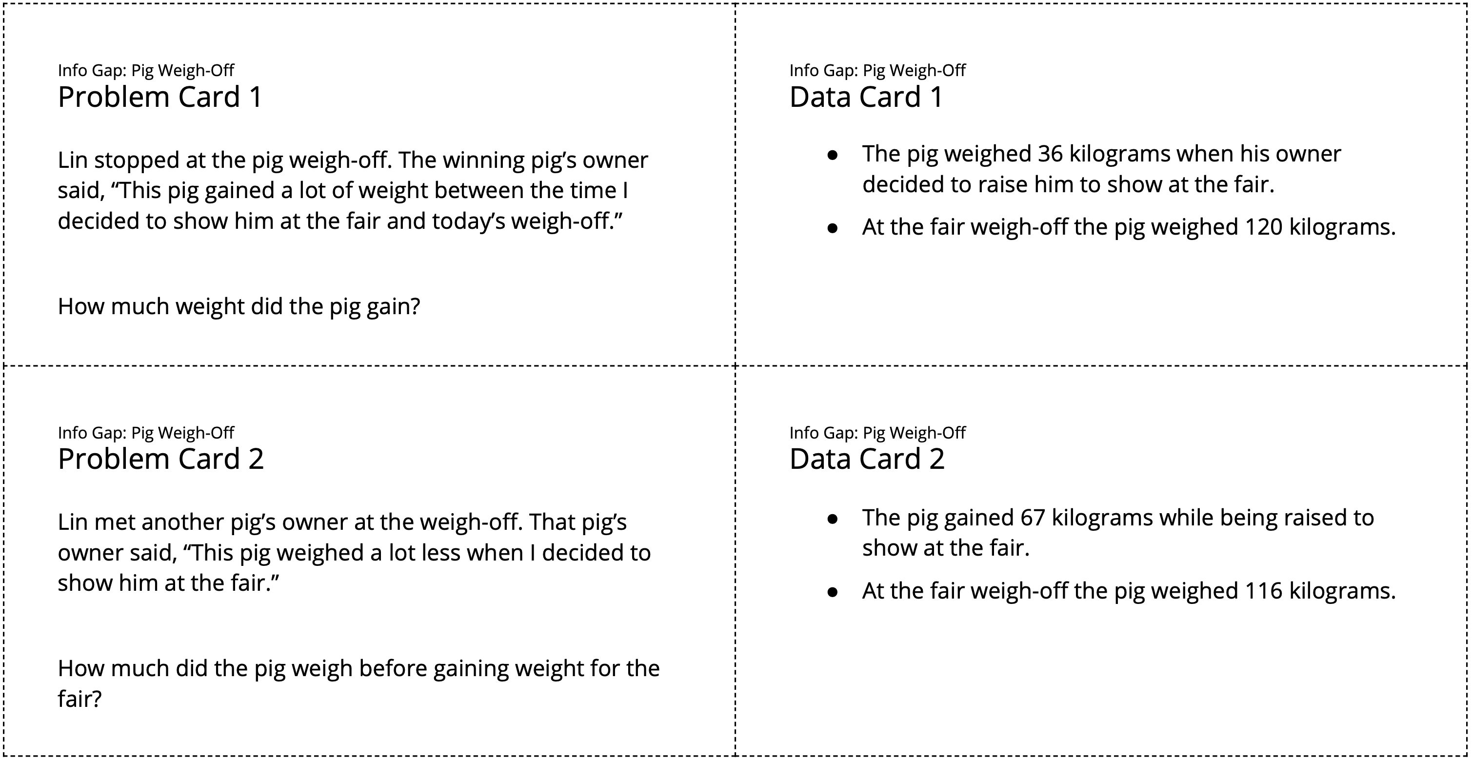 Info gap problem cards.