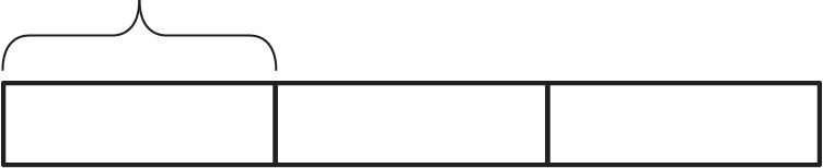 A tape diagram of three equal parts. A brace is drawn from the beginning of the first equal part to the end of that part.