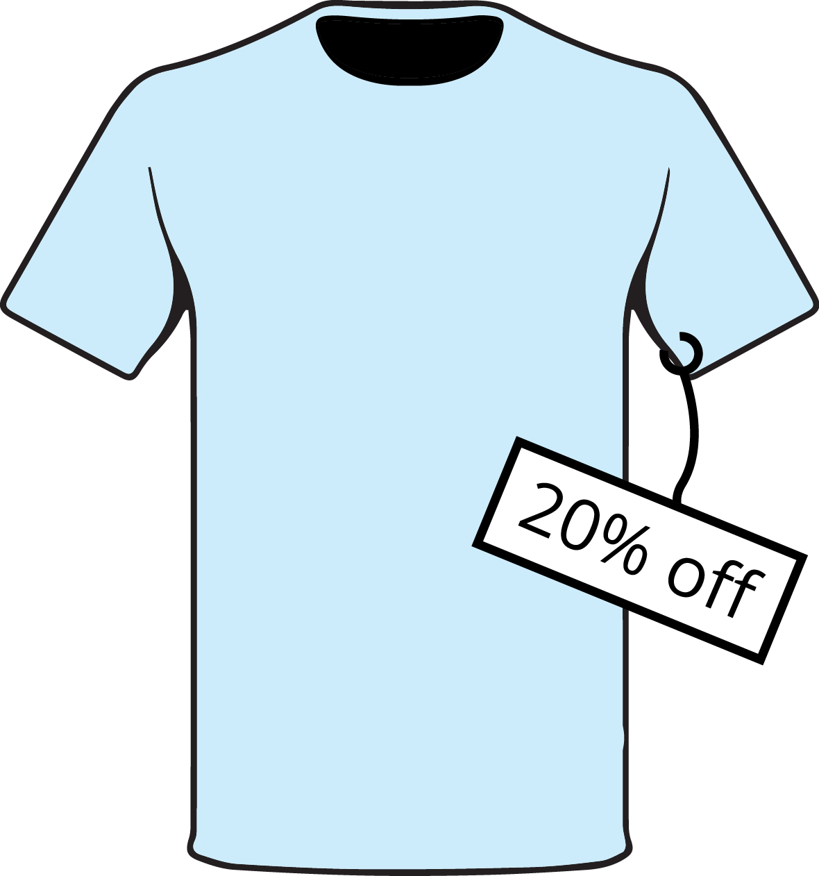 Light blue t-shirt with a 20 percent off tag attached.