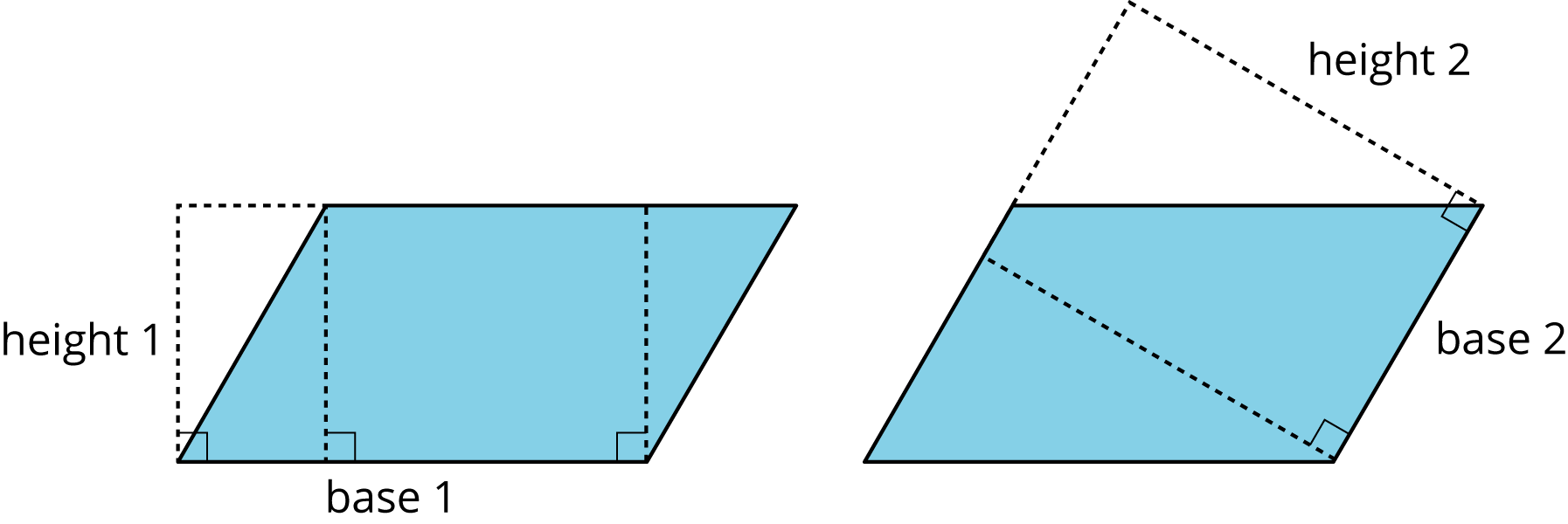 2 parallelograms with height measurements