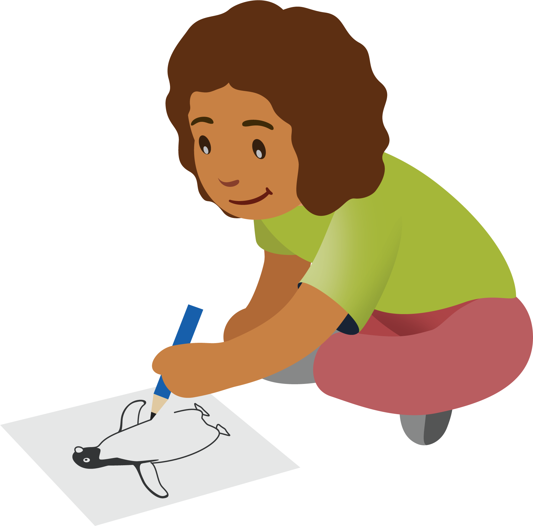 Girl draws a bird.