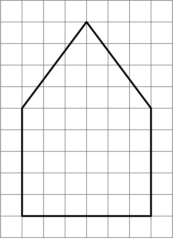 diagram of the base of a bird feeder which is in the shape of a pentagonal prism. Each small square on the grid is 1 square inch.
