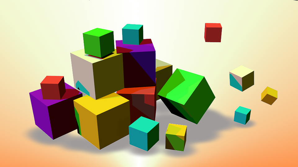 Colorful cubes of different sizes.