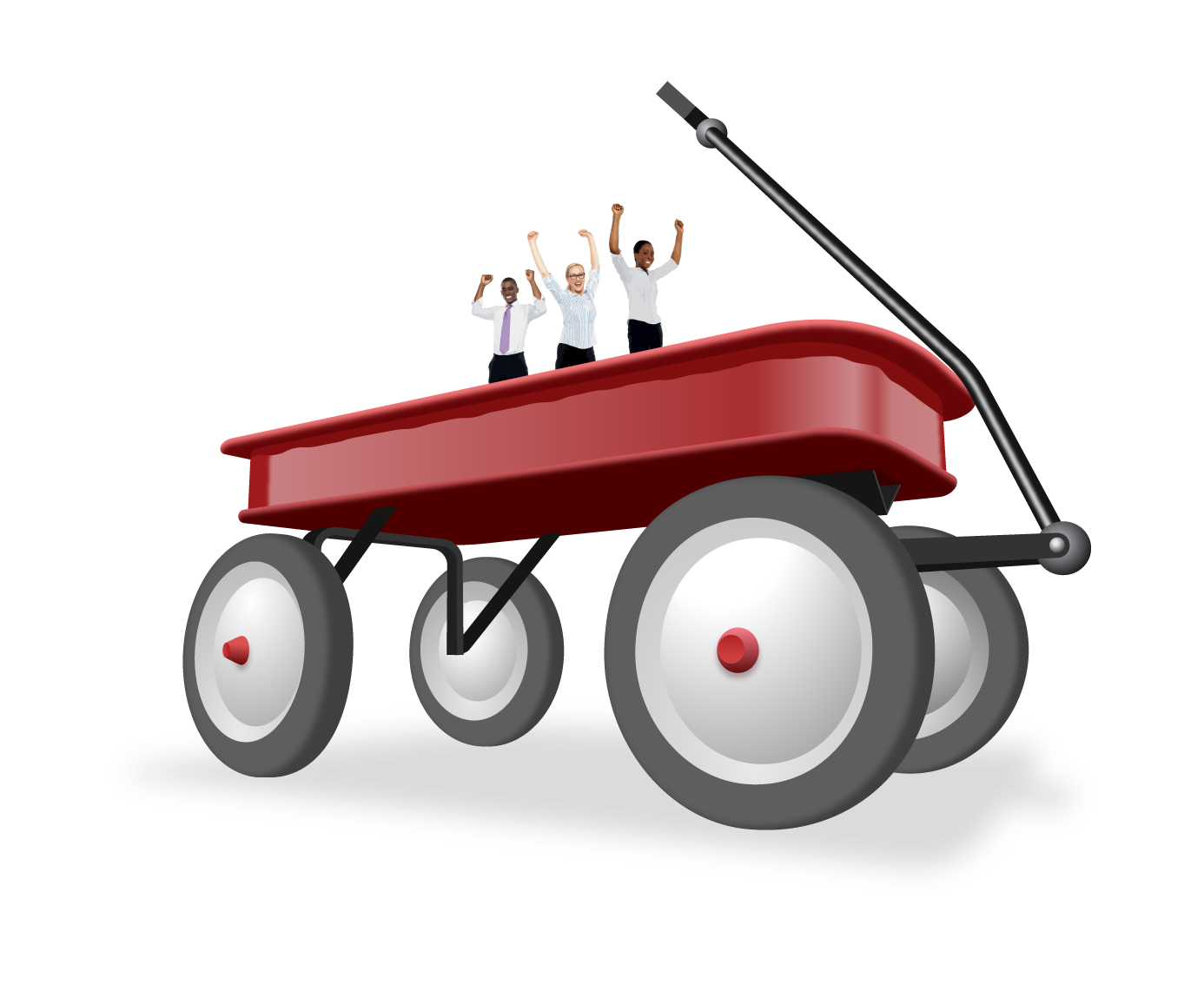 picture of a giant wagon with 3 people inside.